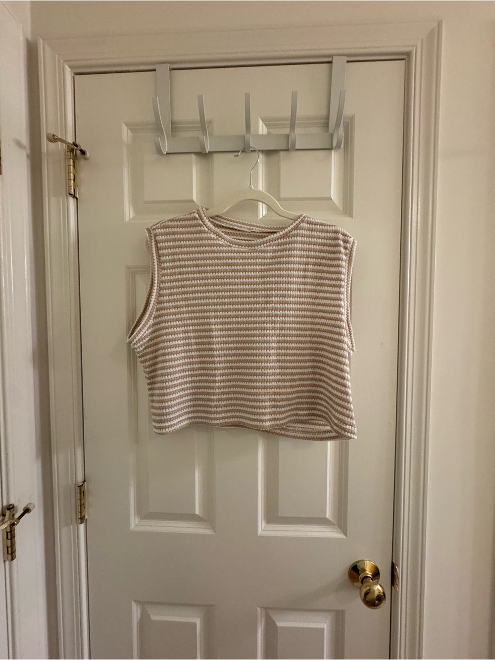 Striped Knit Cropped Tank Top - Cream & Tan